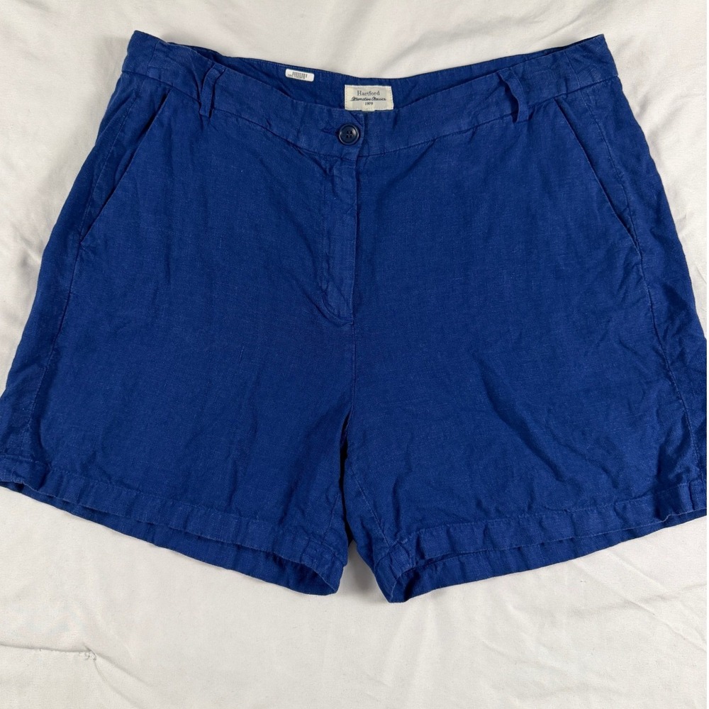 Hartford Alternative Classics Blue Linen Shorts Womens Size 4 French Design